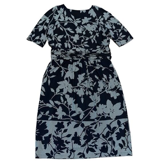 Jones New York Black & Gray Floral Faux Belt Dress Size 16 - Picture 1 of 16